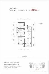 润景书香雅苑3室2厅1厨1卫建面90.02㎡