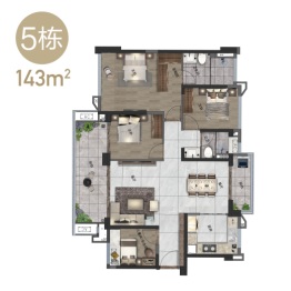 雅居乐凯茵云顶4室2厅1厨2卫建面143.00㎡