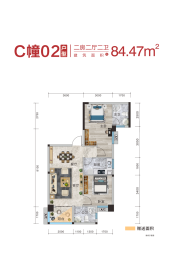 韶关富康广场2室2厅1厨2卫建面84.47㎡