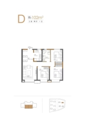 复地壹号湾3室2厅1厨1卫建面102.00㎡
