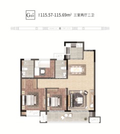 港利·上城3室2厅1厨2卫建面115.00㎡