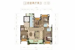 北辰·悦来壹号4室2厅1厨2卫建面147.0㎡