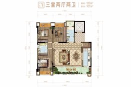 北辰·悦来壹号3室2厅1厨2卫建面125.00㎡