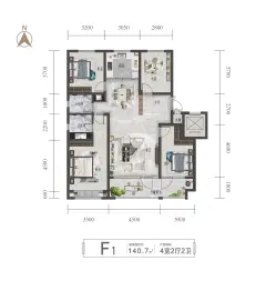 恒信丹桂世家4室2厅1厨2卫建面140.00㎡