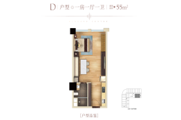 君庐·宾港中心1室1厅1厨1卫建面55.00㎡