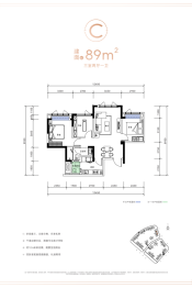 蜀道翰文府3室2厅1厨1卫建面89.00㎡