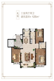 东方悦府3室2厅1厨2卫建面125.00㎡