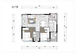 中海寰宇时代·璟里2室2厅1厨1卫建面66.00㎡