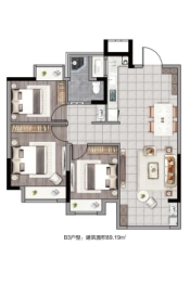 海畔东方城3室2厅1厨1卫建面89.19㎡