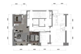 美的君兰江山2室2厅1厨1卫建面125.00㎡