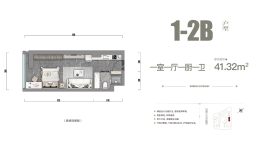 天下云南空港城1室1厅1厨1卫建面41.32㎡