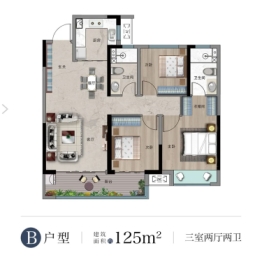 明丰·理想城3室2厅1厨2卫建面125.00㎡