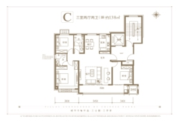 百福嘉苑3室2厅1厨2卫建面138.00㎡
