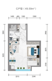 紫云锦都-U点公寓1室1厅1厨1卫建面49.59㎡