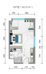 紫云锦都-U点公寓1室1厅1厨1卫建面46.01㎡