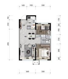 碧桂园凤凰城天域三期2室2厅1厨1卫建面81.0㎡