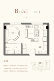 海麒公馆1室1厅1厨1卫建面43.00㎡