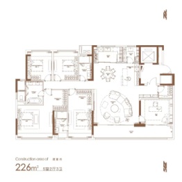 金地峯范花园5室2厅1厨3卫建面226.00㎡