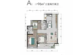 恒基·旭辉江山3室2厅1厨2卫建面96.00㎡