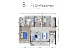 恒基·旭辉江山4室2厅1厨2卫建面117.00㎡