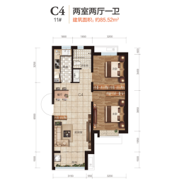 盛景八方2室2厅1厨1卫建面85.52㎡