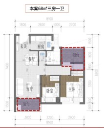 灯湖首府2室2厅1厨1卫建面68.00㎡