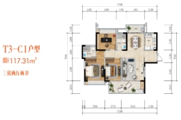 三亚·一山湖3室2厅1厨2卫建面117.31㎡