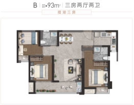 中粮·云玺壹号3室2厅2卫建面93.00㎡