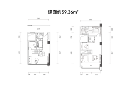 朗润公馆3室2厅1厨2卫建面59.36㎡