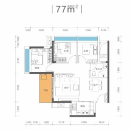 牧云溪谷·毓山郡3室2厅1厨1卫建面77.00㎡