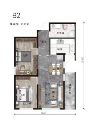 泰林同庆丰2室2厅1厨1卫建面87.17㎡