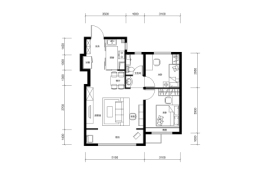 昆仑·时代中心2室2厅1厨1卫建面89.00㎡