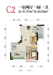 国能·山谷乐原1室2厅1厨1卫建面45.02㎡