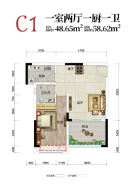 国能·山谷乐原1室2厅1厨1卫建面58.62㎡