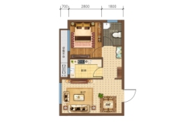 才子嘉苑1室2厅1厨1卫建面55.00㎡