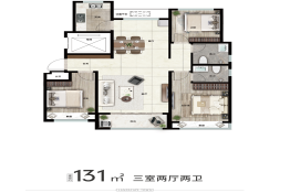 山河城·洋房3室2厅2卫建面131.00㎡