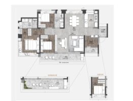 中海保利朗阅4室2厅1厨2卫建面128.00㎡