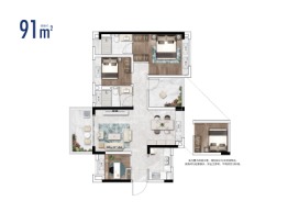 中建·星光城3室2厅1厨2卫建面91.00㎡