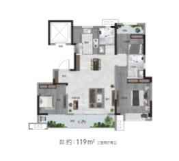 融创凯瑞国宝宸院3室2厅1厨2卫建面119.00㎡