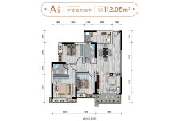 大足时代广场3室2厅1厨2卫建面112.05㎡