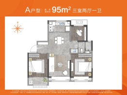 中海寰宇时代3室2厅1厨1卫建面95.00㎡