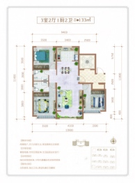 中翔·云海世家3室2厅1厨2卫建面133.00㎡