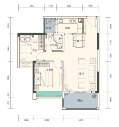 嘉辉罗浮公馆2室2厅1厨1卫建面79.00㎡