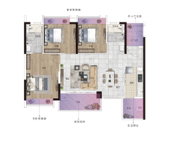 富力新城3室2厅1厨2卫建面110.00㎡