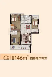 浏阳碧桂园·观园4室2厅1厨2卫建面146.0㎡