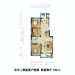 东升花园二期2室2厅1厨1卫建面105.00㎡