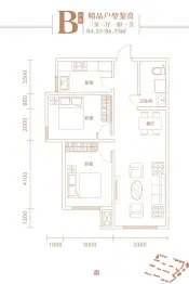 银泰豪景2室2厅1厨1卫建面84.53㎡