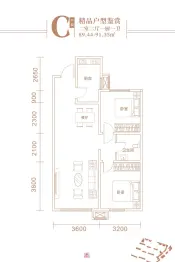 银泰豪景2室2厅1厨1卫建面89.44㎡