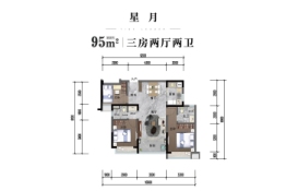 汉荣星樾3室2厅1厨2卫建面95.00㎡