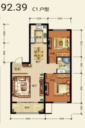 中央公园2室2厅1厨1卫建面92.39㎡